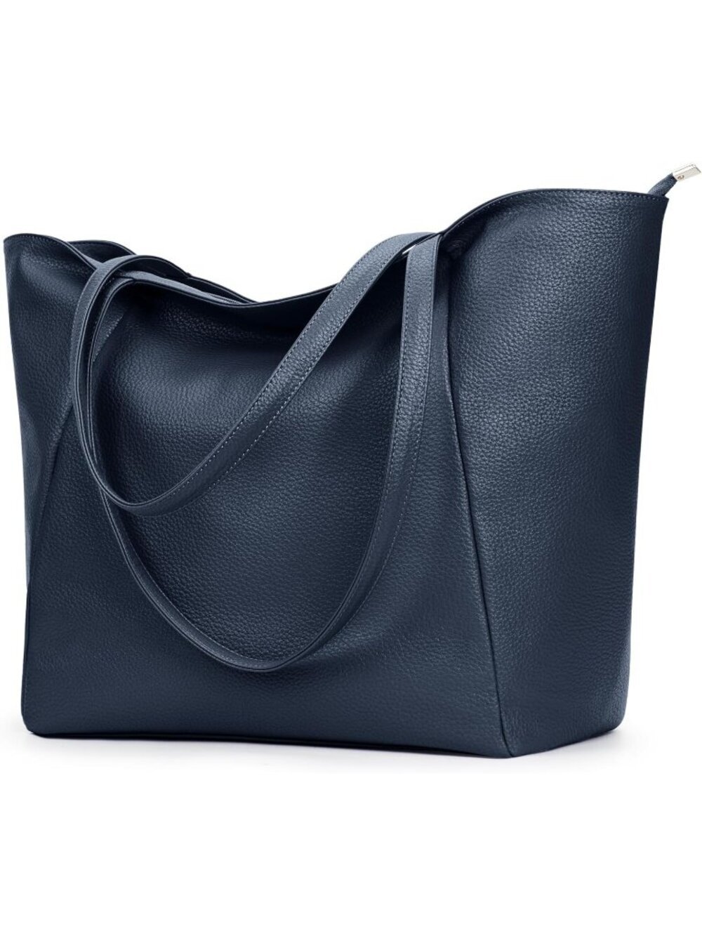 Women's Dark Blue Vegan Leather Casual Zipper Pocket Hobo Bag Tote Handbag